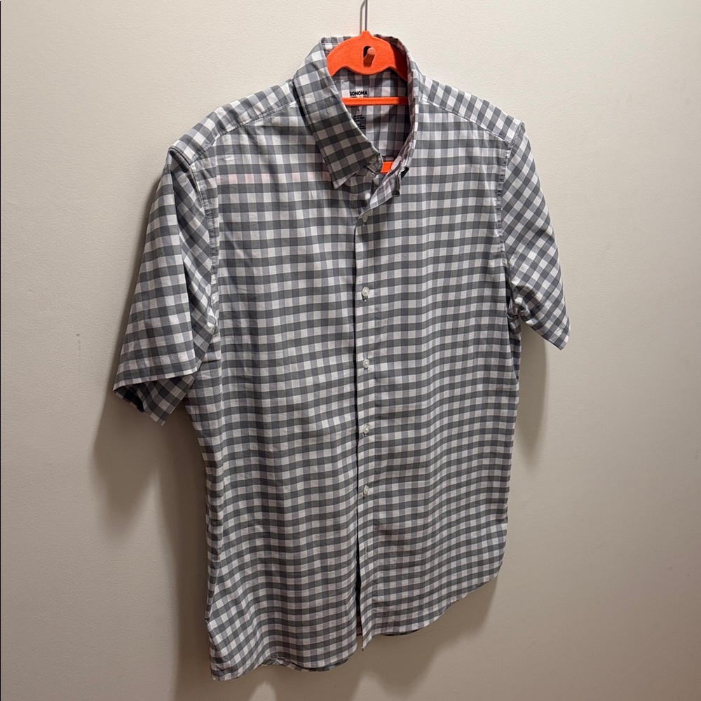 Sonoma Men's Grey and White Plaid Shirt